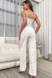 Merry See Baskılı Askılı Pijama Takımı Mor Çiçekli - Thumbnail