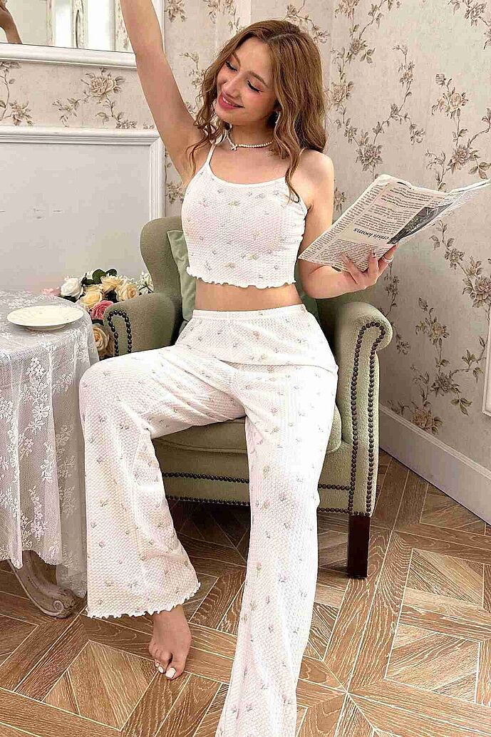 Merry See Baskılı Askılı  Pijama Takımı BASKI PEMBE ÇİÇEKLİ MS4086 - 4
