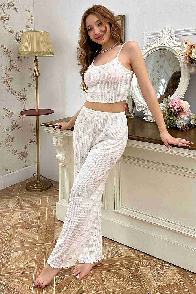 Merry See Baskılı Askılı  Pijama Takımı BASKI PEMBE ÇİÇEKLİ MS4086 - 5