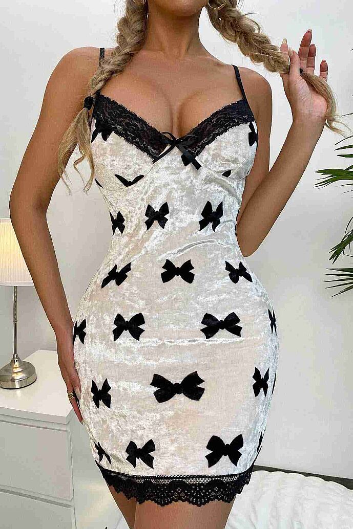 Merry See Baskılı Dantelli Kadife Pijama Gecelik Çok Renkli - 5