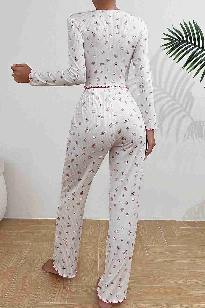 Merry See Baskılı Özel Kumaş Pijama Takımı Beyaz - 3