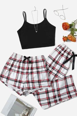 Merry See - Merry See Baskılı Ultrasoft Askılı 3'lü Paket Sortlu Pijama Takımı Çok Renkli