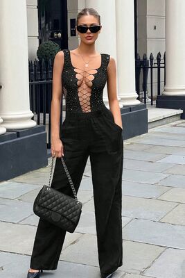 Merry See - Merry See Body Taşlı Vücut Çorabı Siyah