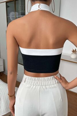 Merry See - Merry See Boyundan Bağlamalı Kısa Crop Bluz Siyah (1)