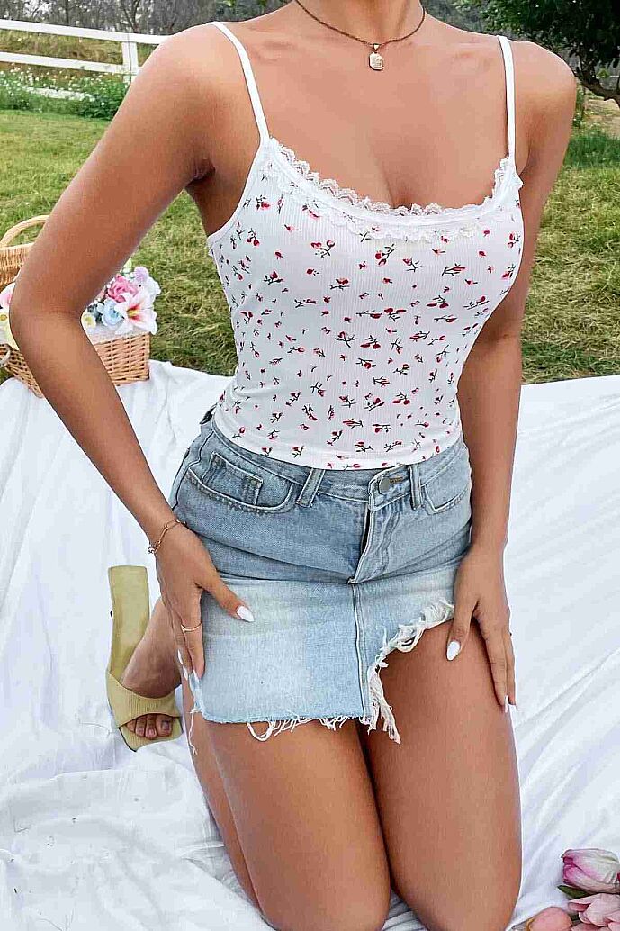 Merry See Çiçek Desenli Askılı Atlet Bluz Crop Top Çok Renkli - 3