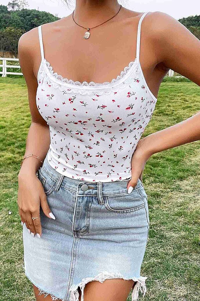 Merry See Çiçek Desenli Askılı Atlet Bluz Crop Top Çok Renkli - 4