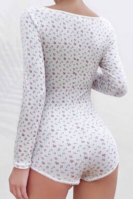 Merry See - Merry See Çiçek Desenli Tasarım Tulum Gecelik Body Çok Renkli (1)