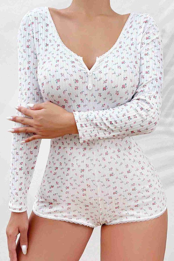 Merry See Çiçek Desenli Tasarım Tulum Gecelik Body Çok Renkli - 3
