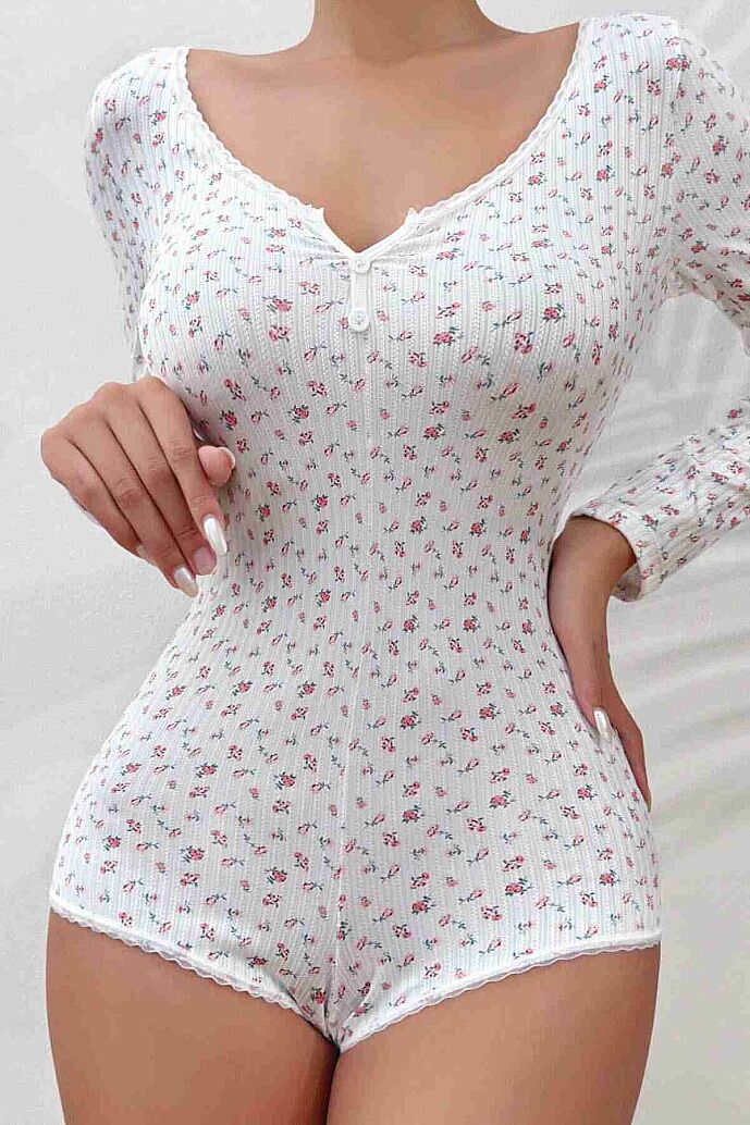 Merry See Çiçek Desenli Tasarım Tulum Gecelik Body Çok Renkli - 4