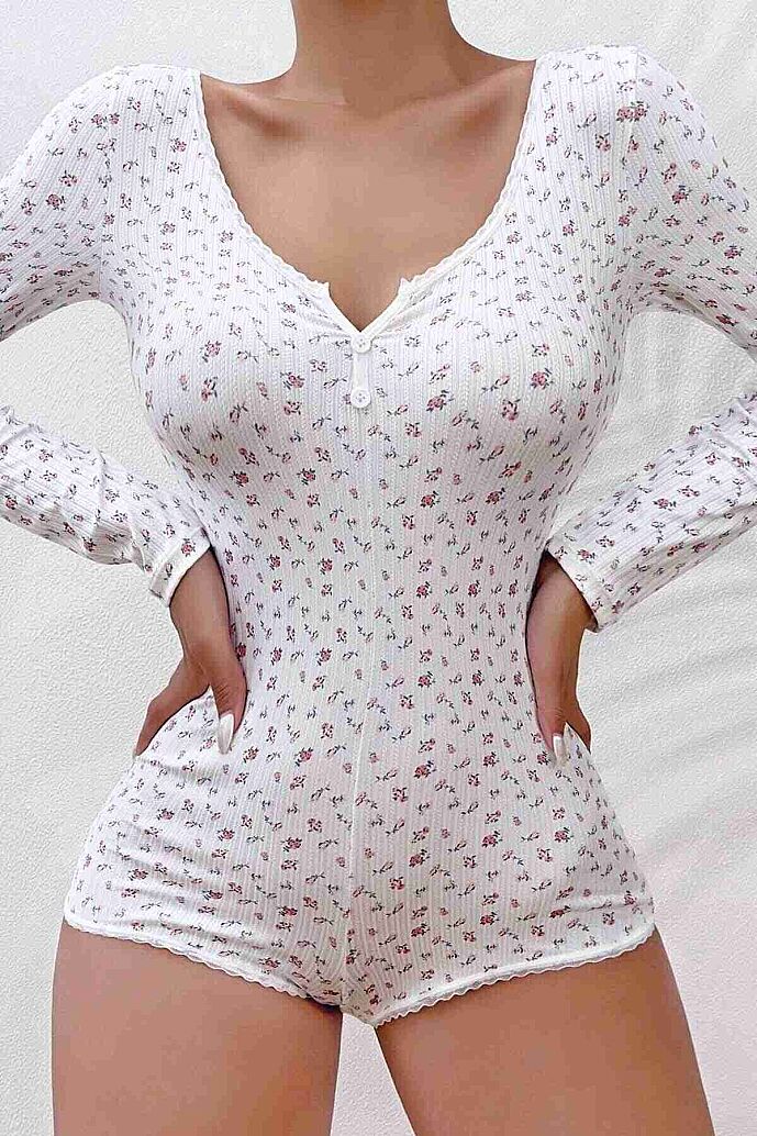 Merry See Çiçek Desenli Tasarım Tulum Gecelik Body Çok Renkli - 5