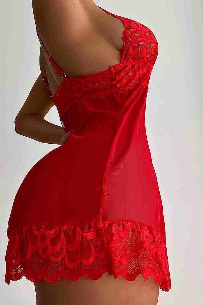 Merry See Dantel Babydoll Gecelik Takım Kırmızı - 4