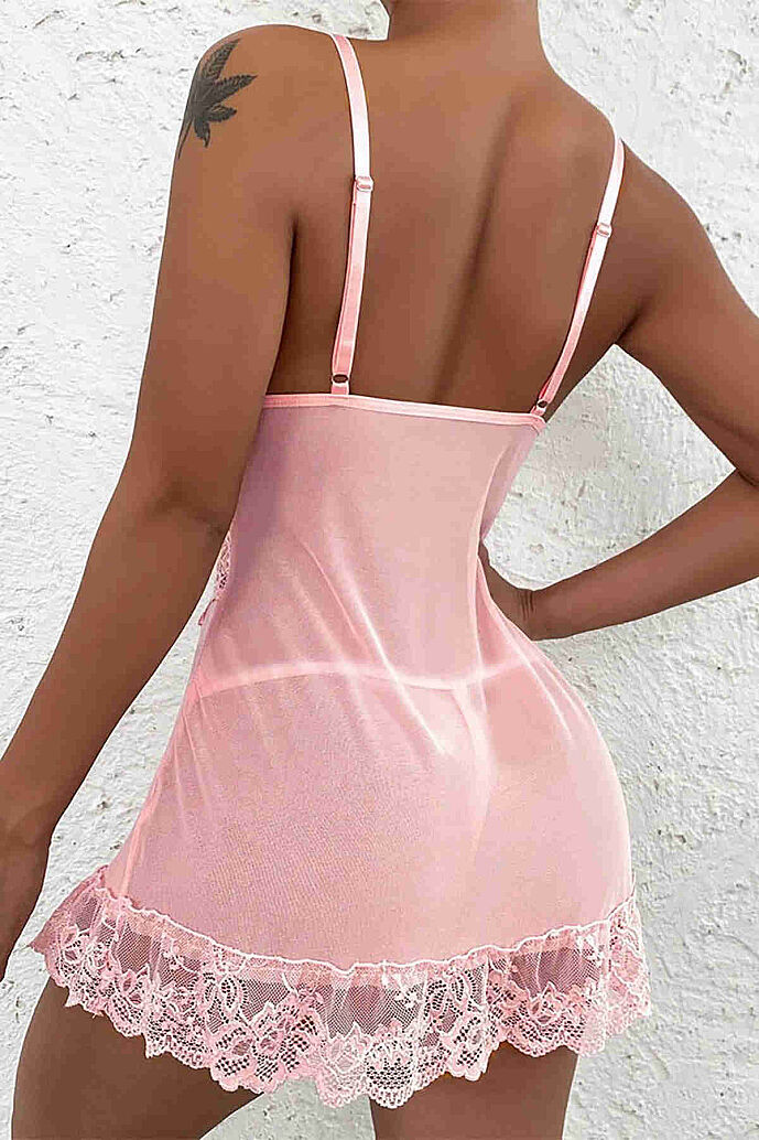 Merry See Dantel Gecelik Babydoll İç giyim Pembe - 7