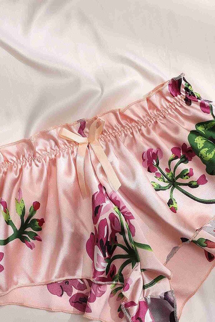 Merry See Dantel Büstiyerli Çiçekli Sütyen Şort Pijama Takımı Çok Renkli - 5