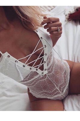 Merry See - Merry See Dantel İşlemeli Beyaz Body Gecelik