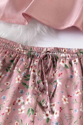 Merry See Dantel İşlemeli Çiçek Desenli Şort Pijama Takımı Pembe - Thumbnail