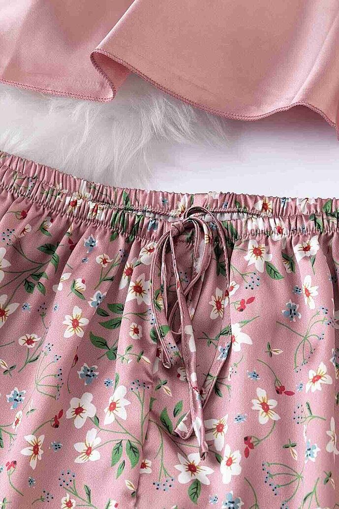 Merry See Dantel İşlemeli Çiçek Desenli Şort Pijama Takımı Pembe - 4