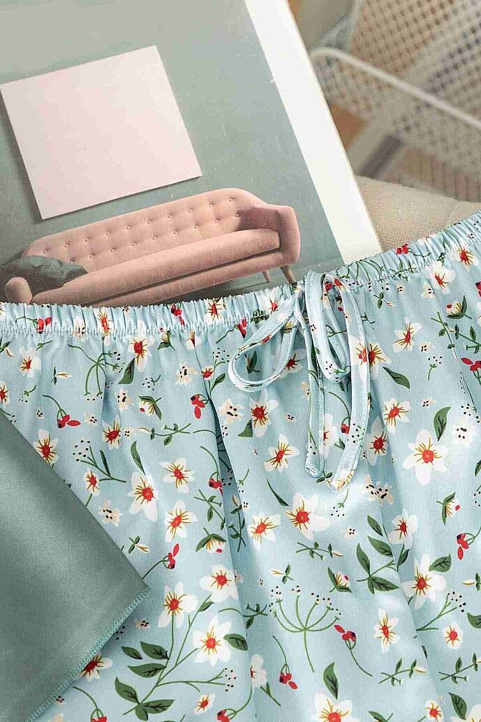 Merry See Dantel İşlemeli Çiçek Desenli Şort Pijama Takımı Yeşil - 3