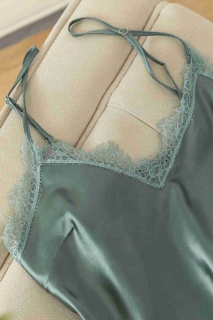 Merry See Dantel İşlemeli Çiçek Desenli Şort Pijama Takımı Yeşil - 4