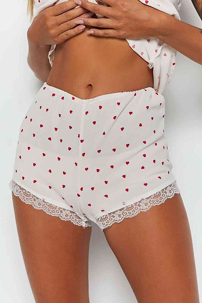 Merry See Dantel İşlemeli Kalpli Şortlu Pijama Takım Beyaz - 6