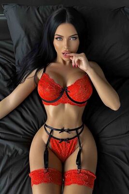 Merry See - Merry See Dantel Jartiyer Takım İç Çamaşır Takım Kırmızı