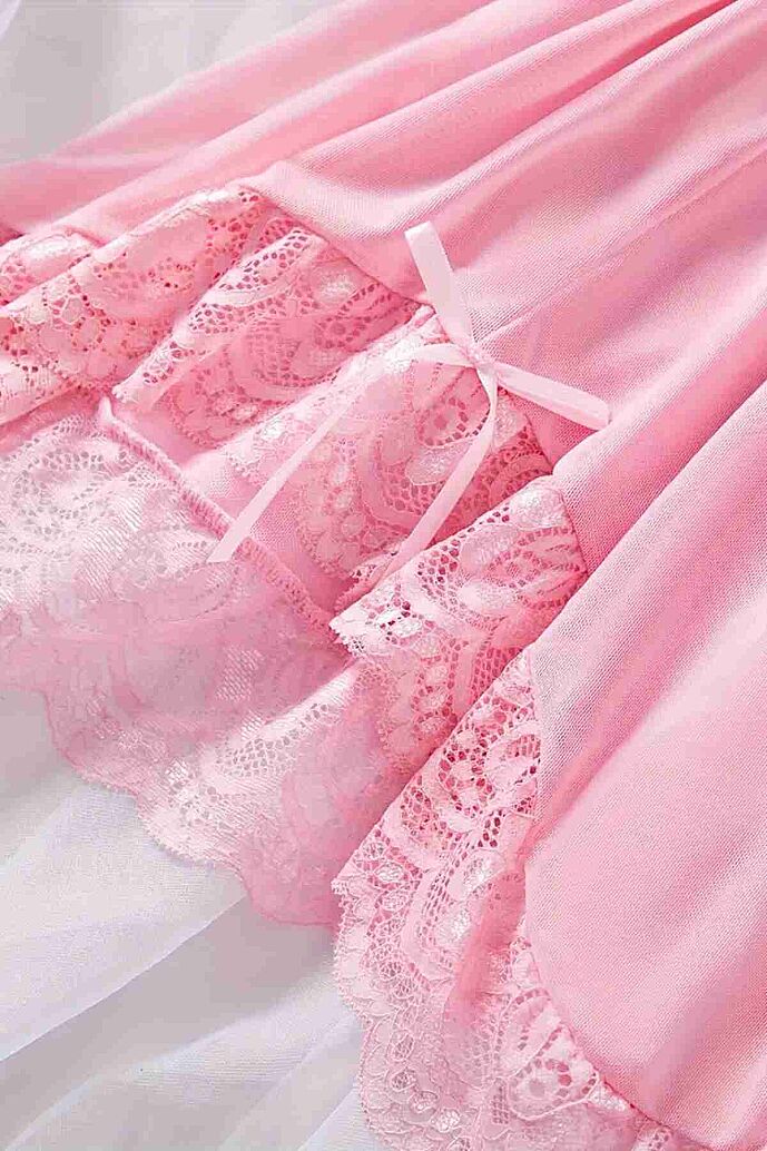 Merry See Dantelli Askılı Yumuşacık Tanga ve Gecelik Takım Pembe - 3