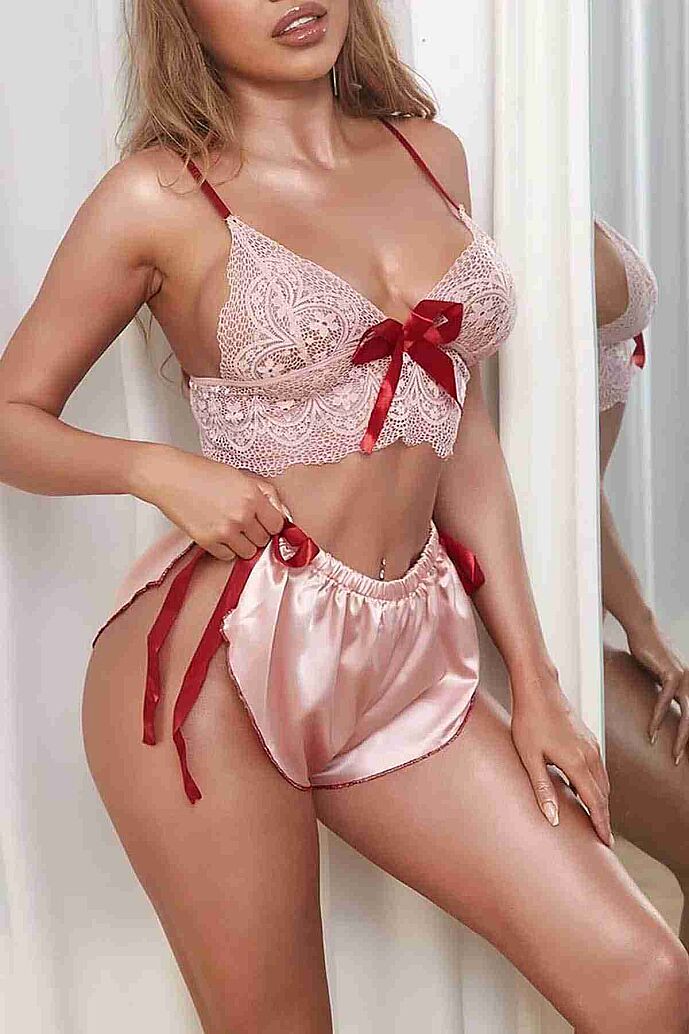 Merry See Dantelli Saten Şortlu Takım Pembe - 3