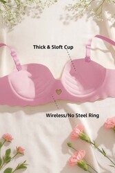 Merry See Dikişsiz Balensiz Hafif Destekli Kalp Detay Lazer Kesim İzbırakmaz Görünmez Sütyen Pembe - Thumbnail