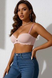 Merry See Dikişsiz Balensiz Hafif Destekli Kalp Detay Lazer Kesim İzbırakmaz Görünmez Sütyen Pembe - Thumbnail