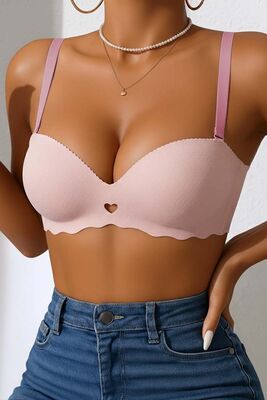 Merry See - Merry See Dikişsiz Balensiz Hafif Destekli Kalp Detay Lazer Kesim İzbırakmaz Görünmez Sütyen Pembe (1)