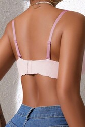 Merry See Dikişsiz Balensiz Hafif Destekli Kalp Detay Lazer Kesim İzbırakmaz Görünmez Sütyen Pembe - Thumbnail