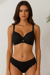 Merry See Dikişsiz Balensiz Hafif Destekli Kalp Detay Lazer Kesim İzbırakmaz Görünmez Sütyen Siyah - Thumbnail