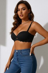 Merry See Dikişsiz Balensiz Hafif Destekli Kalp Detay Lazer Kesim İzbırakmaz Görünmez Sütyen Siyah - Thumbnail