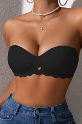 Merry See Dikişsiz Balensiz Hafif Destekli Kalp Detay Lazer Kesim İzbırakmaz Görünmez Sütyen Siyah - Thumbnail