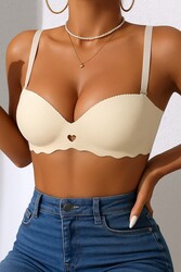 Merry See Dikişsiz Balensiz Hafif Destekli Kalp Detay Lazer Kesim İzbırakmaz Görünmez Sütyen TEN - Thumbnail