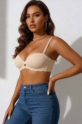 Merry See Dikişsiz Balensiz Hafif Destekli Kalp Detay Lazer Kesim İzbırakmaz Görünmez Sütyen TEN - Thumbnail