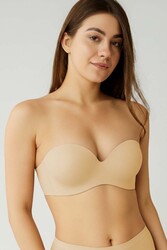 Merry See Dikişsiz Balensiz Hafif Destekli Lazer Kesim İzbırakmaz Görünmez Straplez Sütyen TEN - Thumbnail