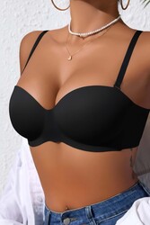 Merry See Dikişsiz Balensiz Hafif Destekli Parlak Lazer Kesim İzbırakmaz Görünmez Sütyen Siyah - Thumbnail