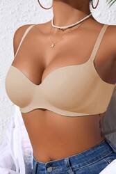 Merry See Dikişsiz Balensiz Hafif Destekli Parlak Lazer Kesim İzbırakmaz Görünmez Sütyen TEN - Thumbnail