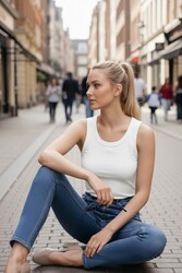 Merry See Düz Renk Kadın Kolsuz Bluz Crop Top Beyaz - Thumbnail