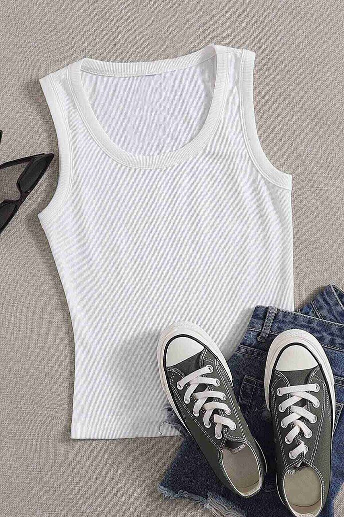 Merry See Düz Renk Kadın Kolsuz Bluz Crop Top Beyaz - 5