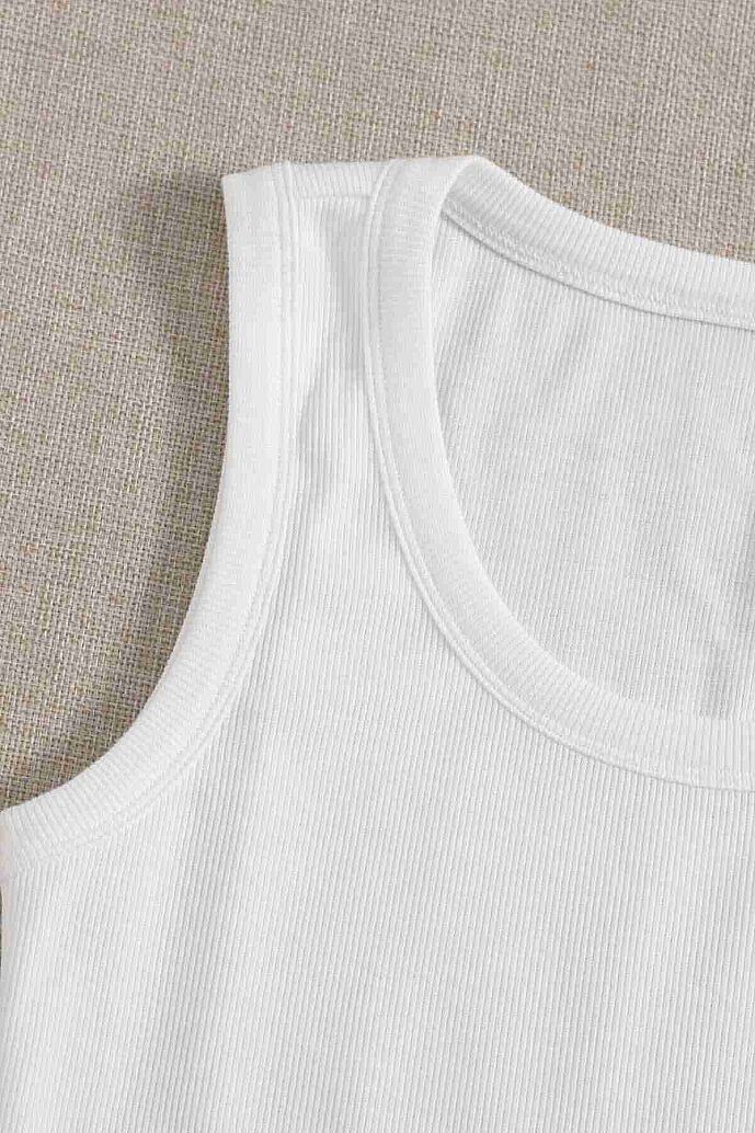 Merry See Düz Renk Kadın Kolsuz Bluz Crop Top Beyaz - 8