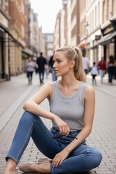 Merry See Düz Renk Kadın Kolsuz Bluz Crop Top Gri - Thumbnail