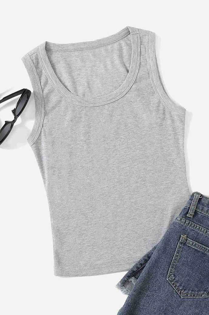 Merry See Düz Renk Kadın Kolsuz Bluz Crop Top Gri - 5