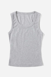 Merry See Düz Renk Kadın Kolsuz Bluz Crop Top Gri - Thumbnail