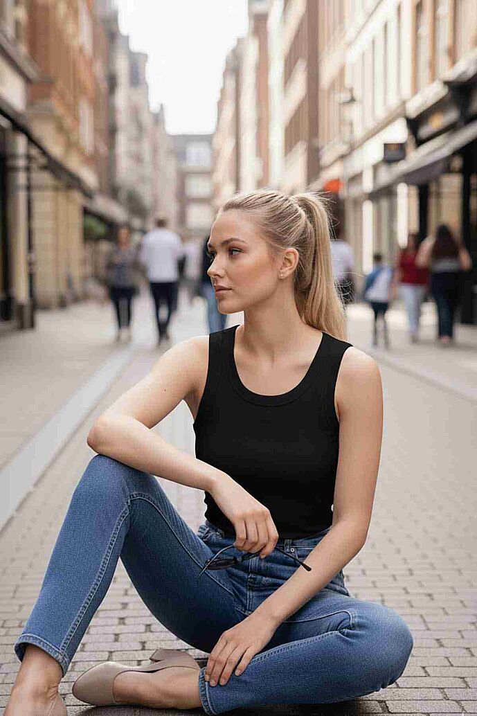 Merry See Düz Renk Kadın Kolsuz Bluz Crop Top Siyah - 4
