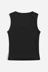 Merry See Düz Renk Kadın Kolsuz Bluz Crop Top Siyah - Thumbnail