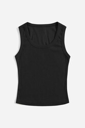 Merry See Düz Renk Kadın Kolsuz Bluz Crop Top Siyah - Thumbnail