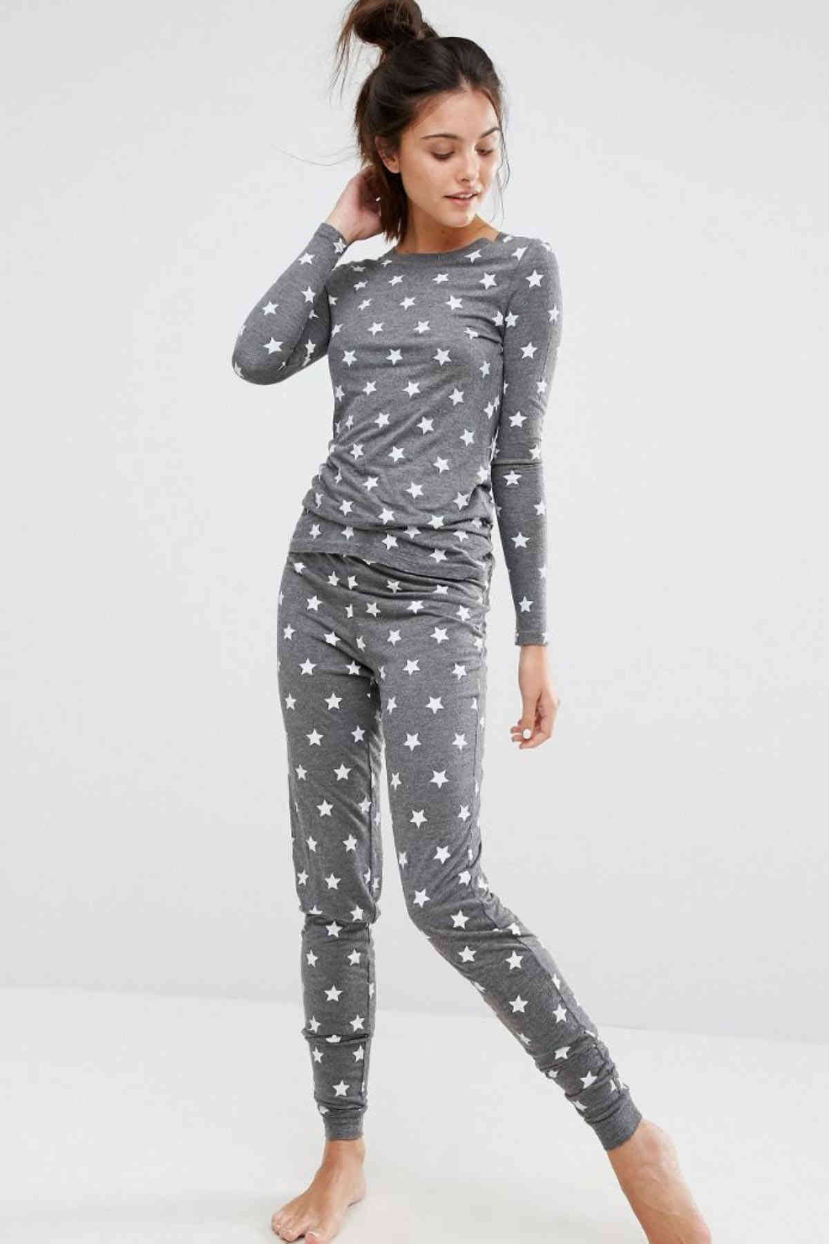 Merry See Gri Yıldız Desenli Pijama Takımı