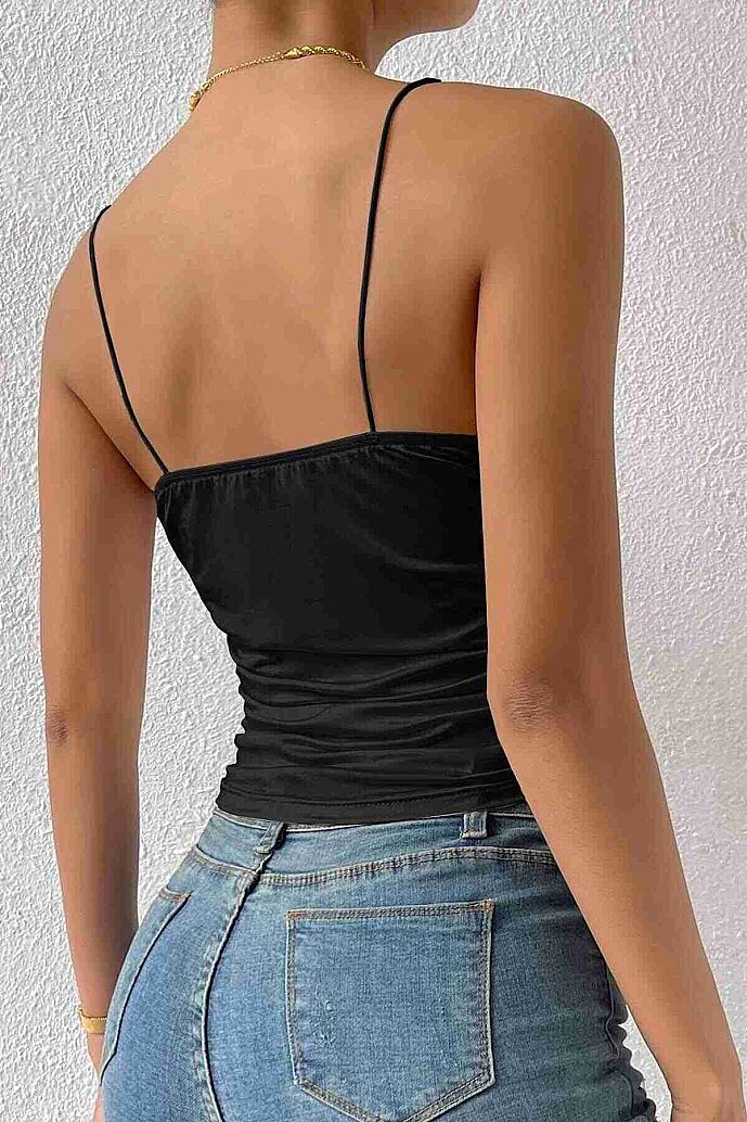 Merry See Kadın Kolsuz Askılı Degaje Yaka Bluz Crop Siyah - 7