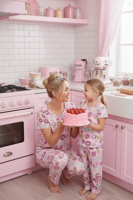 Merry See - Merry See Kısa Kollu Alt Uzun Donut Baskılı Pijama Takımı Çok Renkli